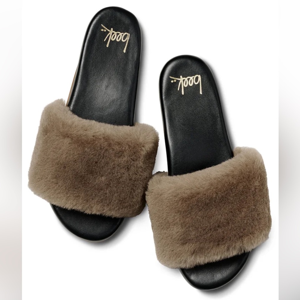 Beek Baza Genuine Shearling Fuzzy Slide Sandals